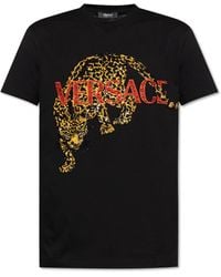 Versace - T-Shirt With Shimmering Appliqués - Lyst