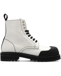 Marni - Leather Combat Boots With Logo - Lyst