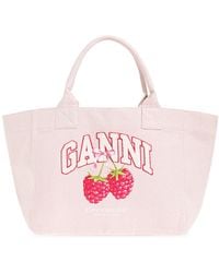 Ganni - Shopper Bag With Logo - Lyst