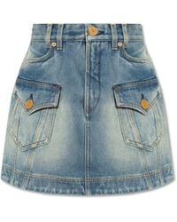 Balmain - Mini Denim Skirt With Vintage Effect, - Lyst