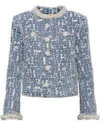 Self-Portrait - Textured Denim Jacket - Lyst