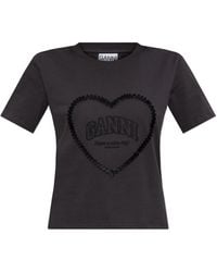 Ganni - T-Shirt With Embroidered Logo - Lyst