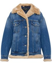 Dolce & Gabbana - Denim Jacket Finished With Rabbit Fur - Lyst