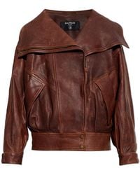 Balmain - Leather Jacket With A 'Vintage' Effect - Lyst