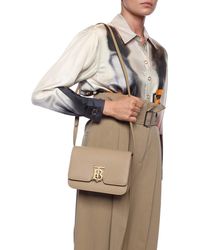 Burberry Tb Logo Leather Cross-body Bag - Natural