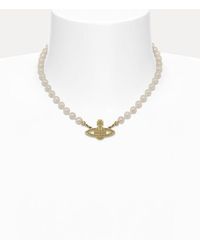 Vivienne Westwood - Mini Bas Relief Pearl Choker Glass Pearls Cubic Zirconia - Lyst
