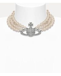 Vivienne Westwood - Three Row Pearl Bas Relief Choker Swarovski Pearls - Lyst