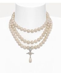 Vivienne Westwood - Three Row Pearl Drop Choker Swarovski Crystals - Lyst