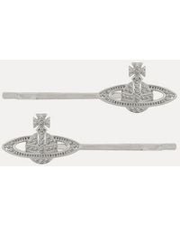 Vivienne Westwood - Mini Bas Relief Bobby Pin Pair Cubic Zirconia - Lyst