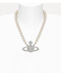Vivienne Westwood - Bas Relief Pearl Necklace Swarovski Pearls Cubic Zirconia - Lyst
