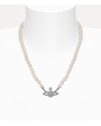 Vivienne Westwood - Mini Bas Relief Pearl Necklace Swarovski Pearls Cubic Zirconia - Lyst