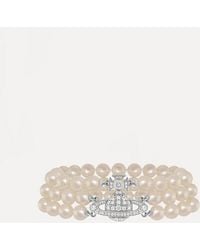 Vivienne Westwood - Graziella Three Row Pearl Bracelet Glass Pearls Cubic Zirconia - Lyst