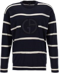Giorgio Armani - Logo Embroidery Sweater Maglioni Blu - Lyst