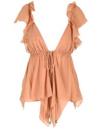 Chloé - Silk Georgette Ruffled Top Top Marrone-Donna - Lyst