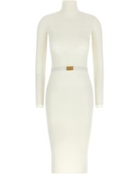 Elisabetta Franchi - Logo Belt Dress Abiti Bianco-Donna - Lyst