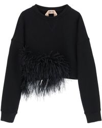 N°21 - N.21 Cropped Sweatshirt With Feathers - Lyst
