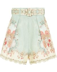 Zimmermann - Wallpaper Floral Mint Linen Daylight Tuck Short-Donna - Lyst