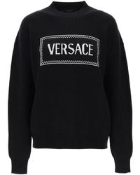Versace - Pullover A Girocollo Con Logo Intarsiato - Lyst