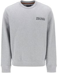 Zegna - Crew-Neck Sweatshirt With Flocked Logo - Lyst