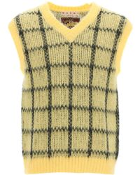 Marni - Brushed-Mohair Vest With Check Motif - Lyst