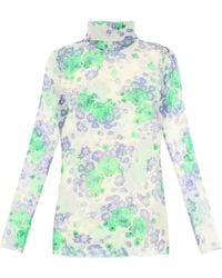 Ganni - Long Sleeved Top In Mesh With Floral Pattern - Lyst