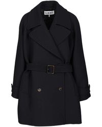 Loewe - Double-Breasted Coat Coats Blu-Donna - Lyst