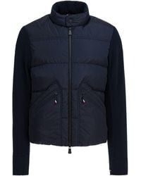 Moncler - Lightweight Down Jacket With Logo Jackets And Coats Blue - Lyst