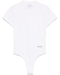 Alaïa - T-Shirt Body Con Logo Ricamato-Donna - Lyst