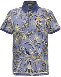 Etro - Floral Print Shirt Polo Celeste - Lyst