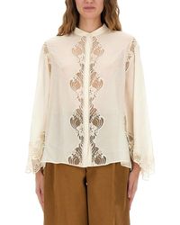 Chloé - Fluid Silk Georgette And Lace Blouse-Donna - Lyst