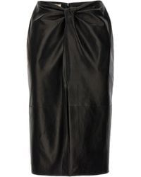 Saint Laurent - Ruched Detail Leather Skirt Gonne Nero - Lyst
