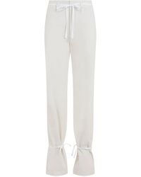 Lemaire - Chalk Cotton Straight Pants With Strings - Lyst