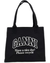 Ganni - Large Easy Shopper Contrasted Logo Tote Bianco/Nero-Donna - Lyst