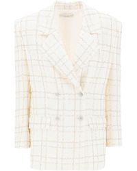 Alessandra Rich - Oversized Tweed Jacket With Plaid Pattern - Lyst