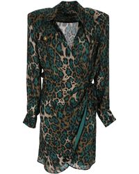 Pinko Vestito chemisier arricciato con stampa leopardata - Verde