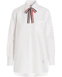 Thom Browne - Logo Pussy Bow Blouse - Lyst