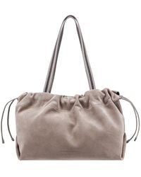 Brunello Cucinelli - Suede Shoulder Bag With Leather Handles - Lyst
