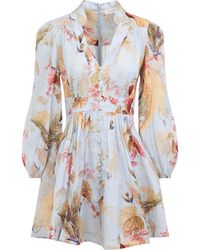 Zimmermann - Light Ascension Plunge Linen Mini Dress-Donna - Lyst
