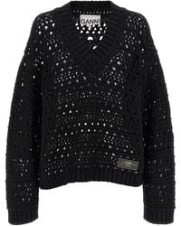 Ganni - Crochet V-Neck' Sweater - Lyst