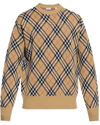 Burberry - Check-Pattern Wool Crew Neck Sweater - Lyst