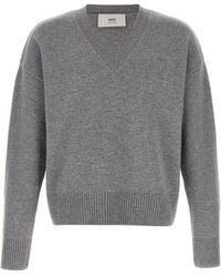 Ami Paris - Puff Logo Patch Sweater Maglioni Grigio-Uomo - Lyst