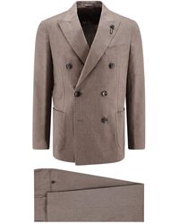 Lardini - Cotton And Cashmere Suit With Iconic Brooch - Lyst