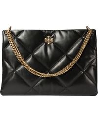 Tory Burch - Borsa a spalla in pelle matelassé con logo frontale in metallo - Lyst