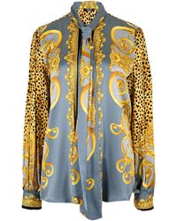 Versace - Silk Shirt With Decorative Tie - Lyst