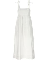 Ganni - Bow Midi Dress Abiti Bianco - Lyst