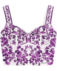 Dolce & Gabbana - Cotton Blend Bustier Top With Maiolica Print-Donna - Lyst