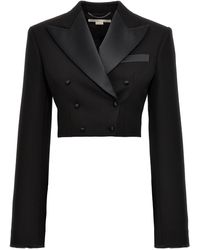 Stella McCartney - Double-Breasted Cropped Blazer Blazer And Suits Nero - Lyst