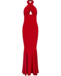 Norma Kamali - Cross Halter Fishtail Abiti Rosso-Donna - Lyst