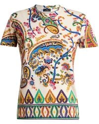 Etro - Cotton T-Shirt With Floral Paisley And Medallion Motif - Lyst