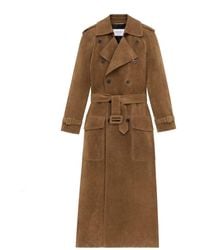 Saint Laurent - Long Double-Breasted Suede Trench Coat - Lyst